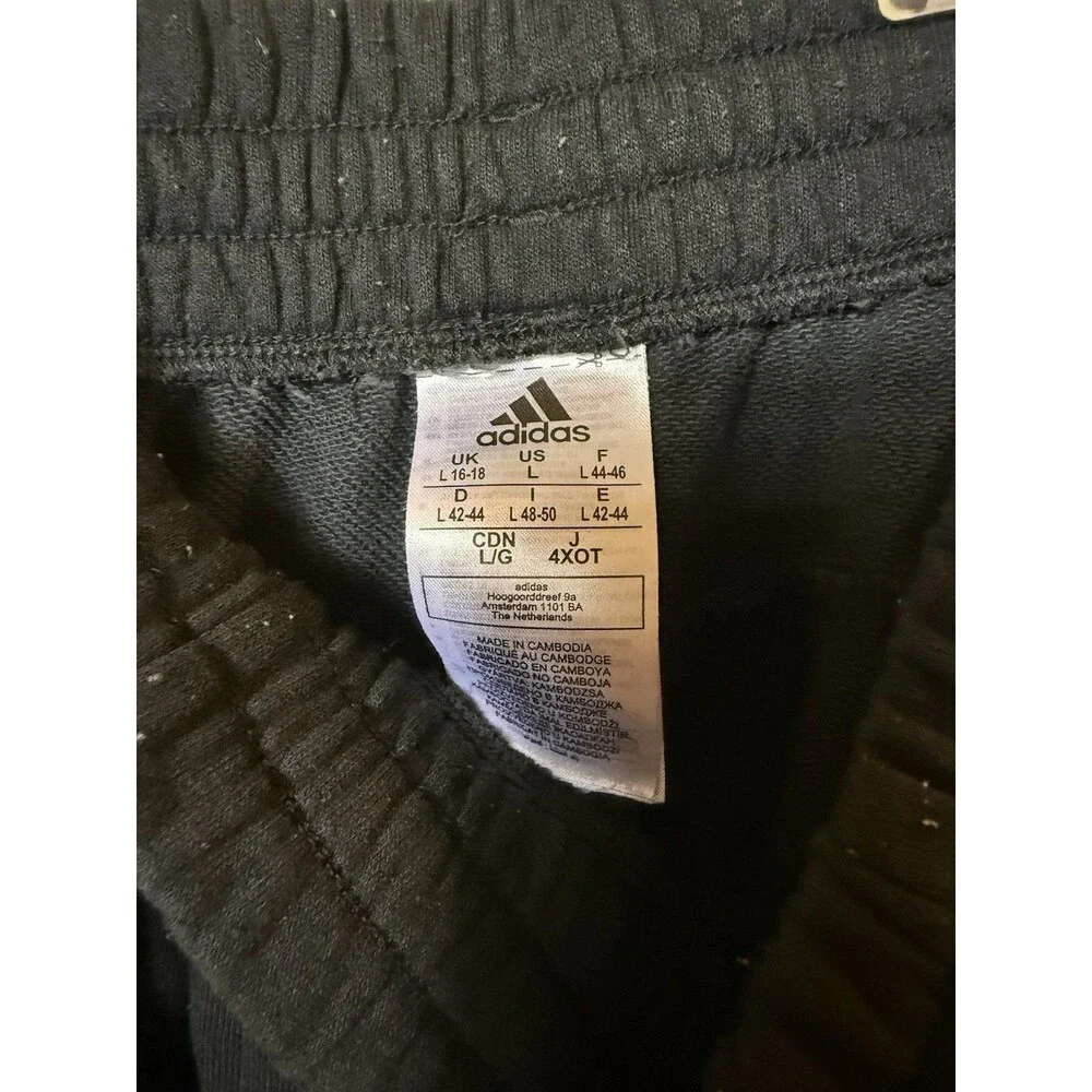 adidas Men's Black Jogger Pants L Polyester Drawstring Elastic Pockets Logo